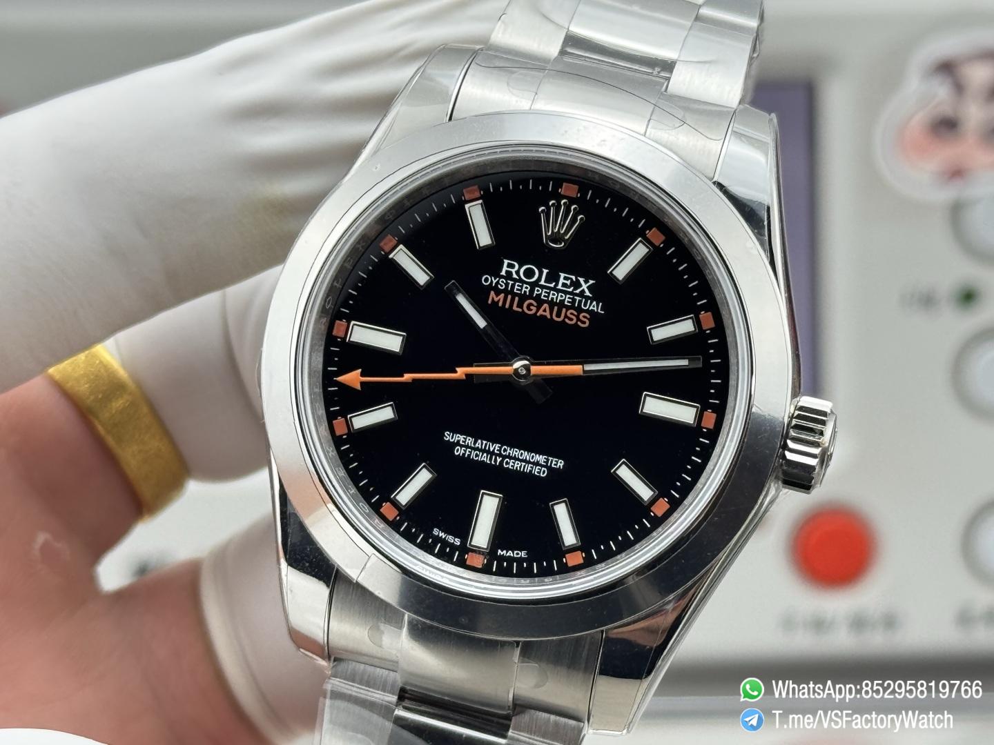 VSF Watch Milgauss 116400 Black Dial Lightning Bolt Second Hand Steel Case Smooth Bezel Oyster Bracelet VS3131 Movement 05 VSF Watch Milgauss 116400 Black Dial Lightning Bolt Second Hand Steel Case Smooth Bezel Oyster Bracelet VS3131 Movement 05