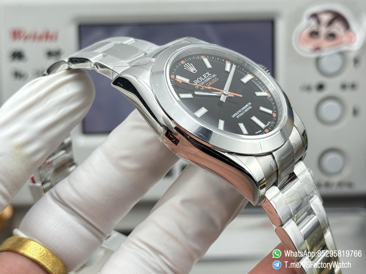 VSF Watch Milgauss 116400 Black Dial Lightning Bolt Second Hand Steel Case Smooth Bezel Oyster Bracelet VS3131 Movement 06 VSF Watch Milgauss 116400 Black Dial Lightning Bolt Second Hand Steel Case Smooth Bezel Oyster Bracelet VS3131 Movement 06
