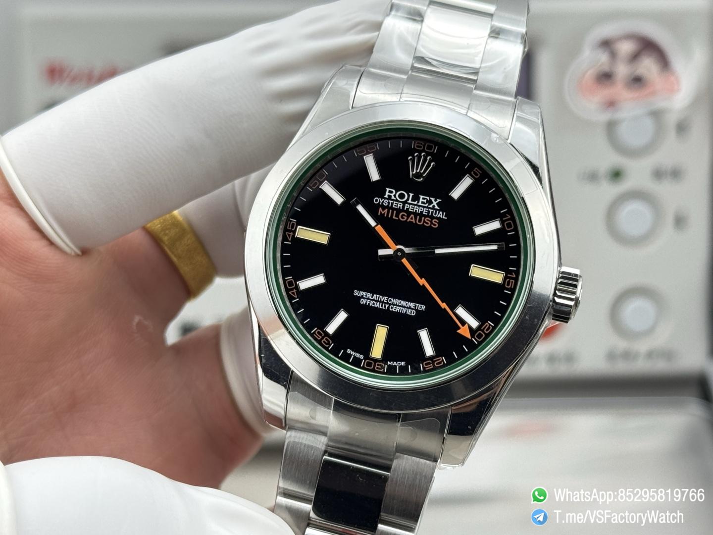 VSF Watch Milgauss 116400 Black Dial Lightning Second Hand Green Crystal Steel Case Smooth Bezel Oyster Bracelet VS3131 Movement 03 VSF Watch Milgauss 116400 Black Dial Lightning Second Hand Green Crystal Steel Case Smooth Bezel Oyster Bracelet VS3131 Movement 03