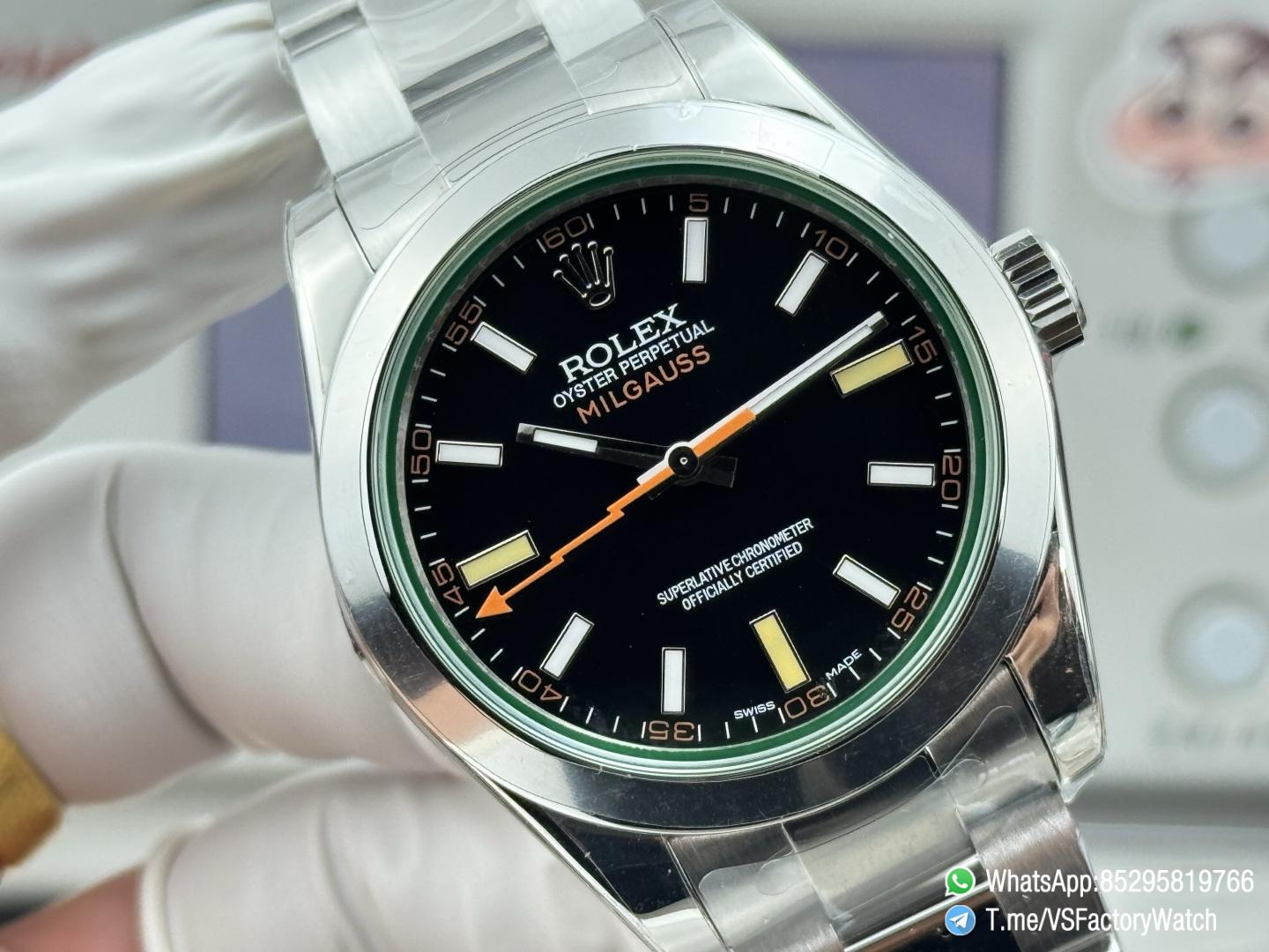 VSF Watch Milgauss 116400 Black Dial Lightning Second Hand Green Crystal Steel Case Smooth Bezel Oyster Bracelet VS3131 Movement 04 VSF Watch Milgauss 116400 Black Dial Lightning Second Hand Green Crystal Steel Case Smooth Bezel Oyster Bracelet VS3131 Movement 04