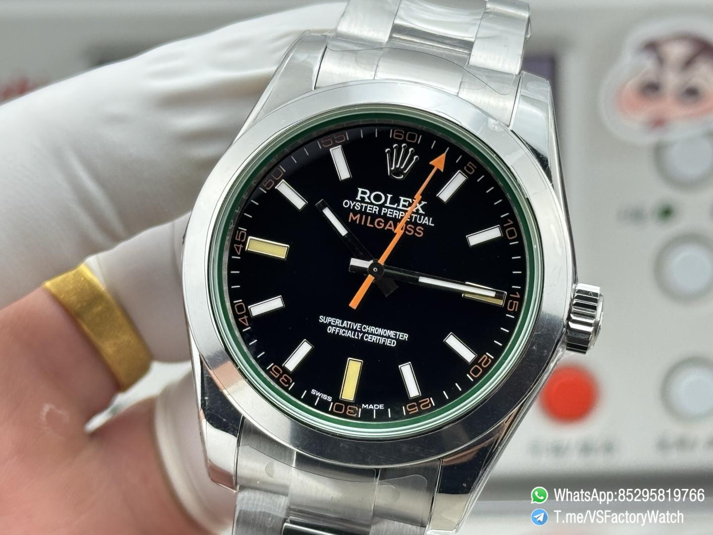 VSF Watch Milgauss 116400 Black Dial Lightning Second Hand Green Crystal Steel Case Smooth Bezel Oyster Bracelet VS3131 Movement 05 VSF Watch Milgauss 116400 Black Dial Lightning Second Hand Green Crystal Steel Case Smooth Bezel Oyster Bracelet VS3131 Movement 05