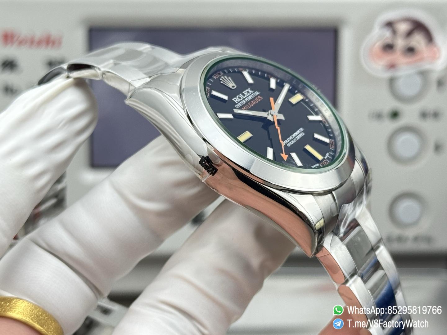 VSF Watch Milgauss 116400 Black Dial Lightning Second Hand Green Crystal Steel Case Smooth Bezel Oyster Bracelet VS3131 Movement 06 VSF Watch Milgauss 116400 Black Dial Lightning Second Hand Green Crystal Steel Case Smooth Bezel Oyster Bracelet VS3131 Movement 06