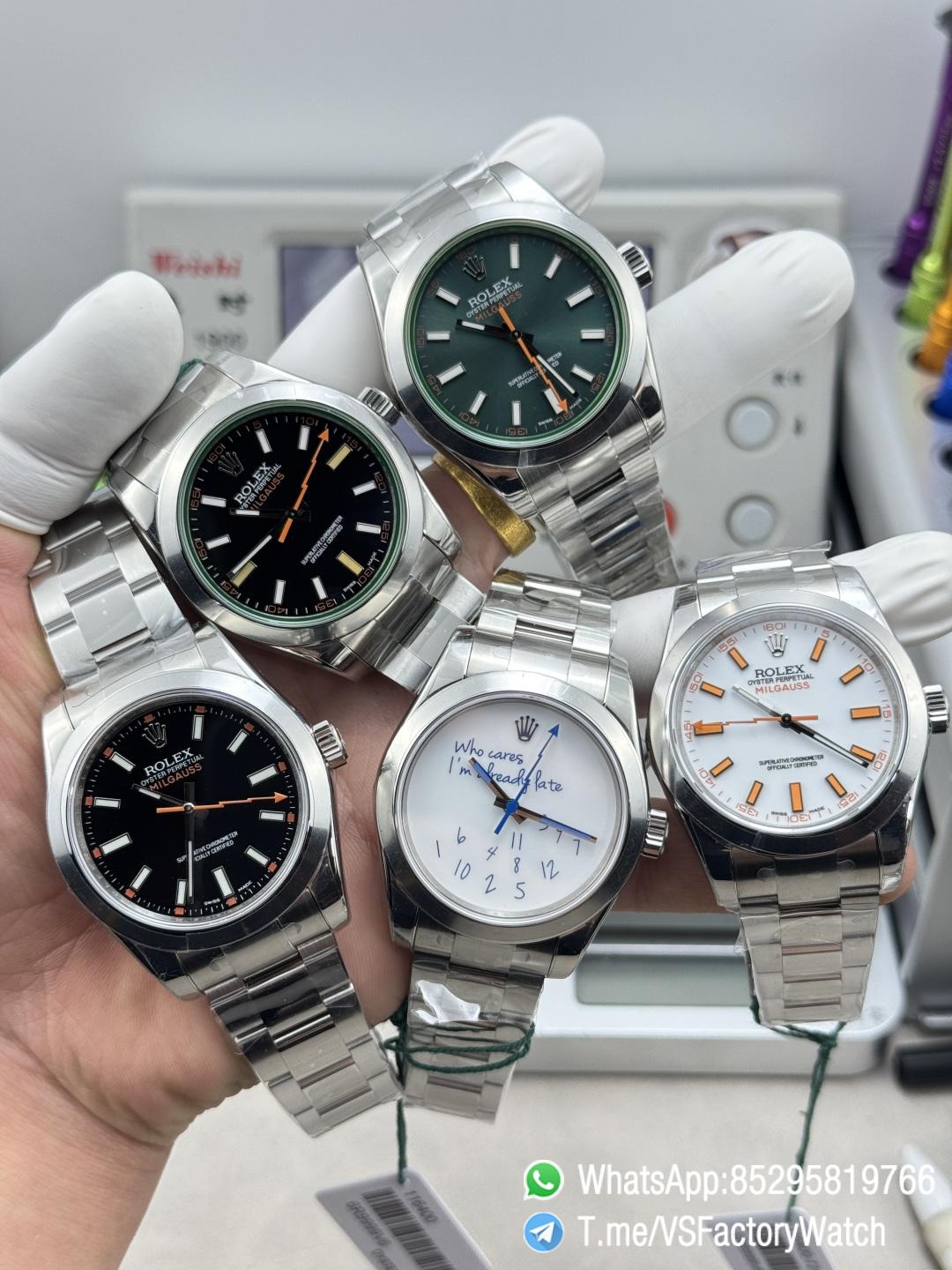 VSF Watch Milgauss 116400 Black Dial Lightning Second Hand Green Crystal Steel Case Smooth Bezel Oyster Bracelet VS3131 Movement 10 VSF Watch Milgauss 116400 Black Dial Lightning Second Hand Green Crystal Steel Case Smooth Bezel Oyster Bracelet VS3131 Movement 10