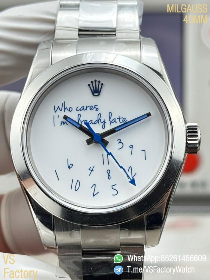 VSF Watch Milgauss 116400 Who Cares Im Already Late White Dial Lightning Bolt Steel Case Smooth Bezel Oyster Bracelet VS3131 Movement 00 VSF Watch Milgauss 116400 Who Cares Im Already Late White Dial Lightning Bolt Steel Case Smooth Bezel Oyster Bracelet VS3131 Movement 00