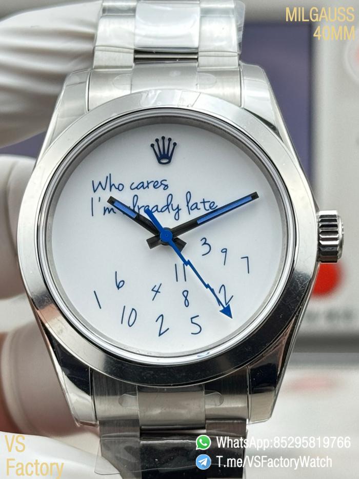 VSF Watch Milgauss 116400 Who Cares Im Already Late White Dial Lightning Bolt Steel Case Smooth Bezel Oyster Bracelet VS3131 Movement 00 VSF Watch Milgauss 116400 Who Cares Im Already Late White Dial Lightning Bolt Steel Case Smooth Bezel Oyster Bracelet VS3131 Movement 00