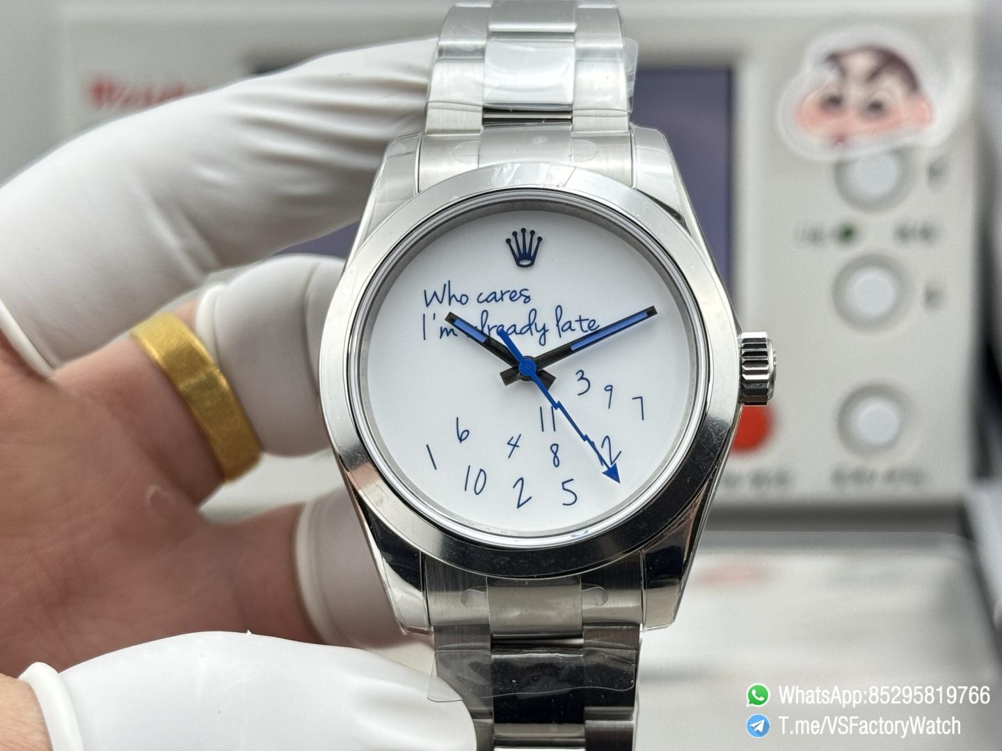 VSF Watch Milgauss 116400 Who Cares Im Already Late White Dial Lightning Bolt Steel Case Smooth Bezel Oyster Bracelet VS3131 Movement 01 VSF Watch Milgauss 116400 Who Cares Im Already Late White Dial Lightning Bolt Steel Case Smooth Bezel Oyster Bracelet VS3131 Movement 01