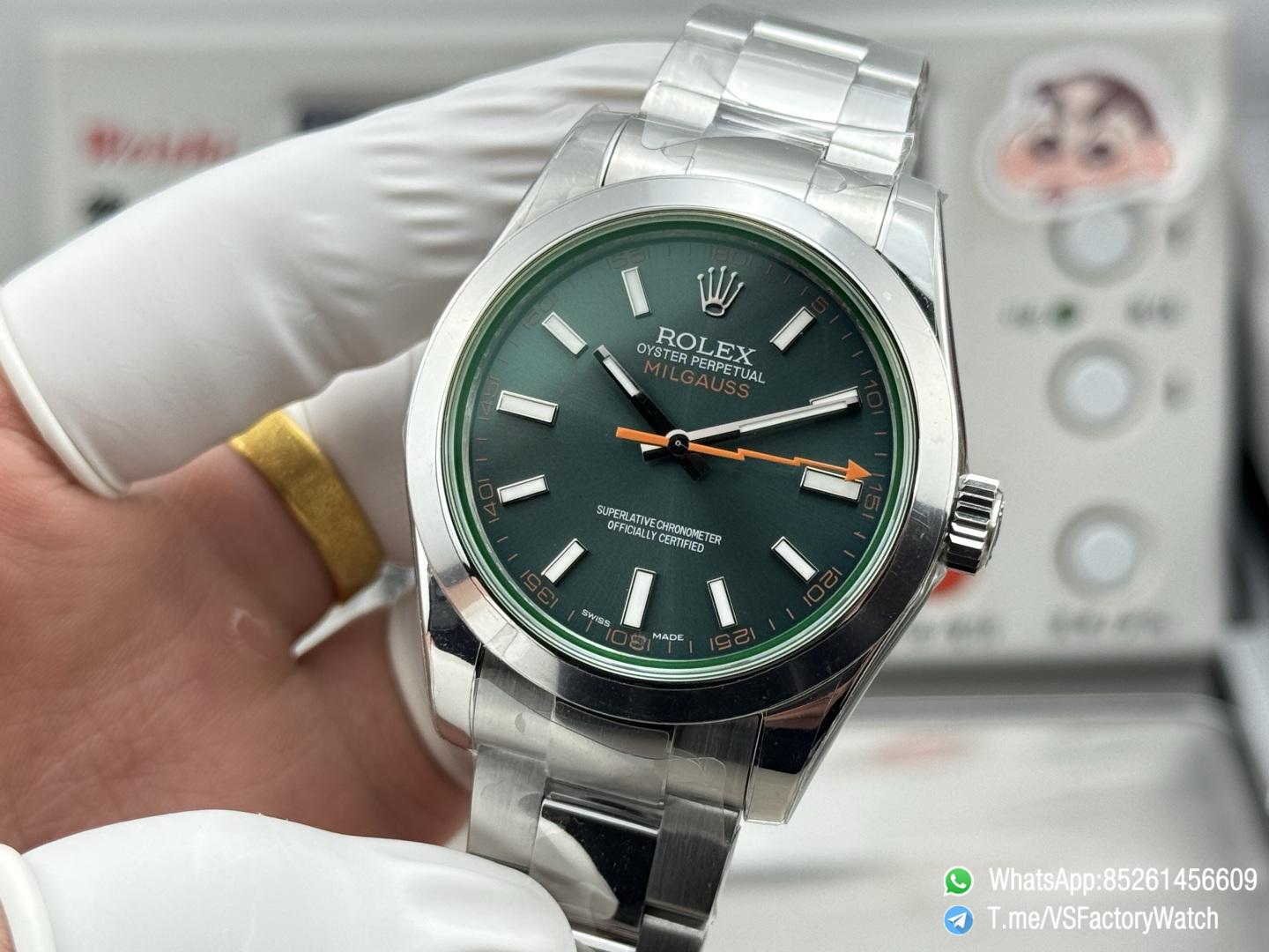 VSF Watch Milgauss 116400GV GV Z Blue Dial Lightning Bolt Glace Verte Steel Case Smooth Bezel Oyster Bracelet VS3131 Movement 03 VSF Watch Milgauss 116400GV GV Z Blue Dial Lightning Bolt Glace Verte Steel Case Smooth Bezel Oyster Bracelet VS3131 Movement 03