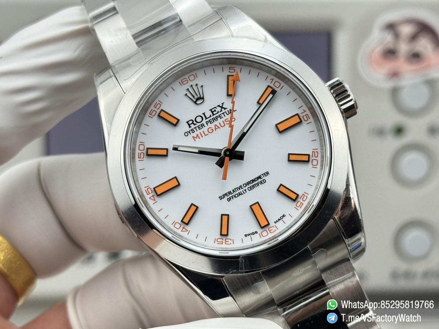 VSF Watches Milgauss 116400 White Dial Lightning Bolt Orange Indexes 904L Steel Case Smooth Bezel Oyster Bracelet VS3131 Movement 04 VSF Watches Milgauss 116400 White Dial Lightning Bolt Orange Indexes 904L Steel Case Smooth Bezel Oyster Bracelet VS3131 Movement 04