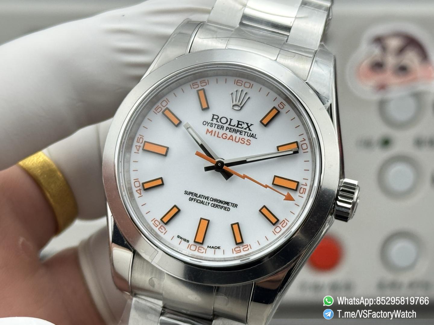 VSF Watches Milgauss 116400 White Dial Lightning Bolt Orange Indexes 904L Steel Case Smooth Bezel Oyster Bracelet VS3131 Movement 05 VSF Watches Milgauss 116400 White Dial Lightning Bolt Orange Indexes 904L Steel Case Smooth Bezel Oyster Bracelet VS3131 Movement 05
