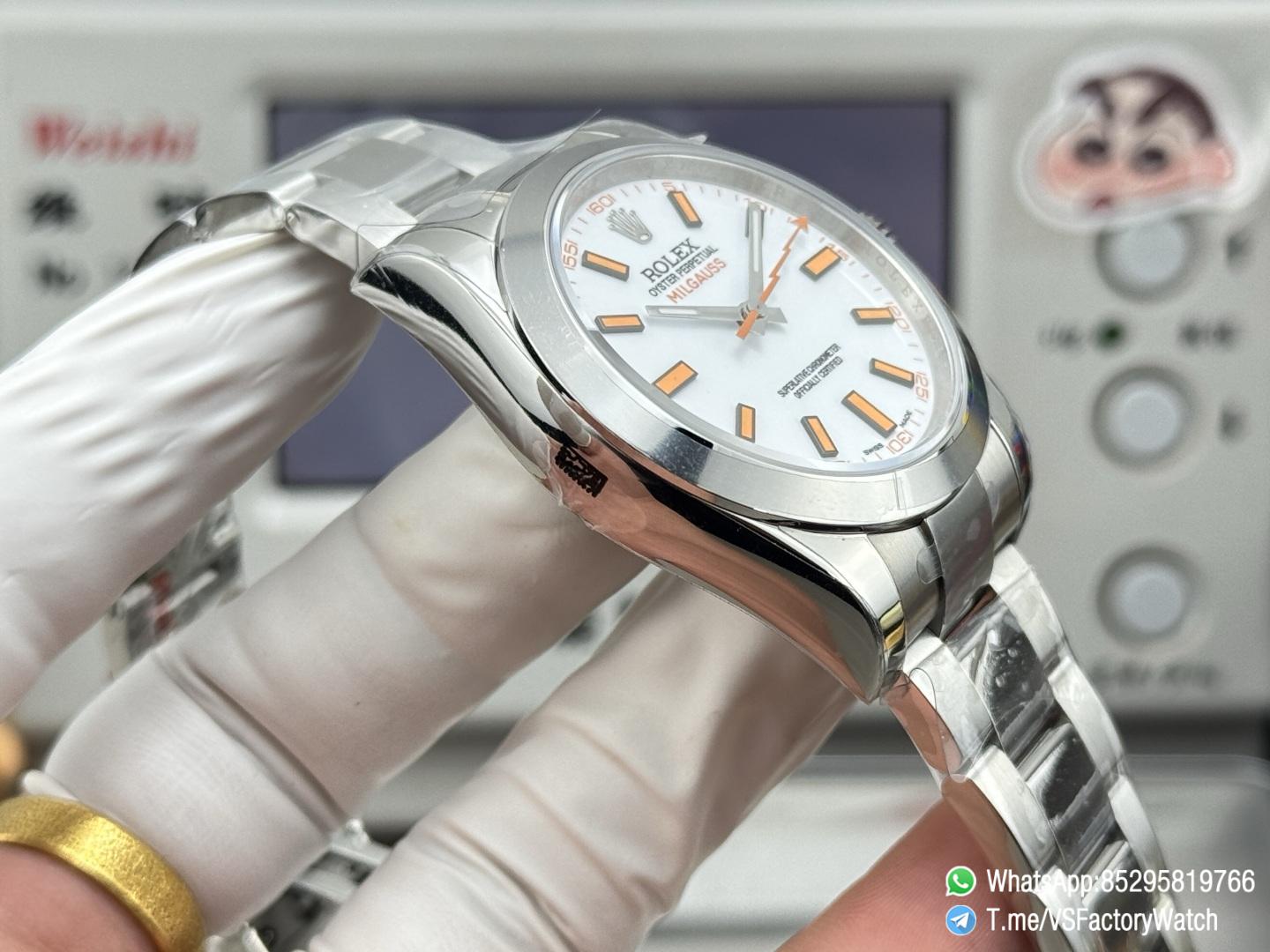 VSF Watches Milgauss 116400 White Dial Lightning Bolt Orange Indexes 904L Steel Case Smooth Bezel Oyster Bracelet VS3131 Movement 06 VSF Watches Milgauss 116400 White Dial Lightning Bolt Orange Indexes 904L Steel Case Smooth Bezel Oyster Bracelet VS3131 Movement 06