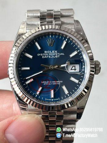 VS Factory Watch VSF Datejust 36 V2 Weight 124g Blue Dial Fluted Bezel 904L Steel Case and Jubilee Bracelet DD3235 Calibre Ref m126234 0017 000