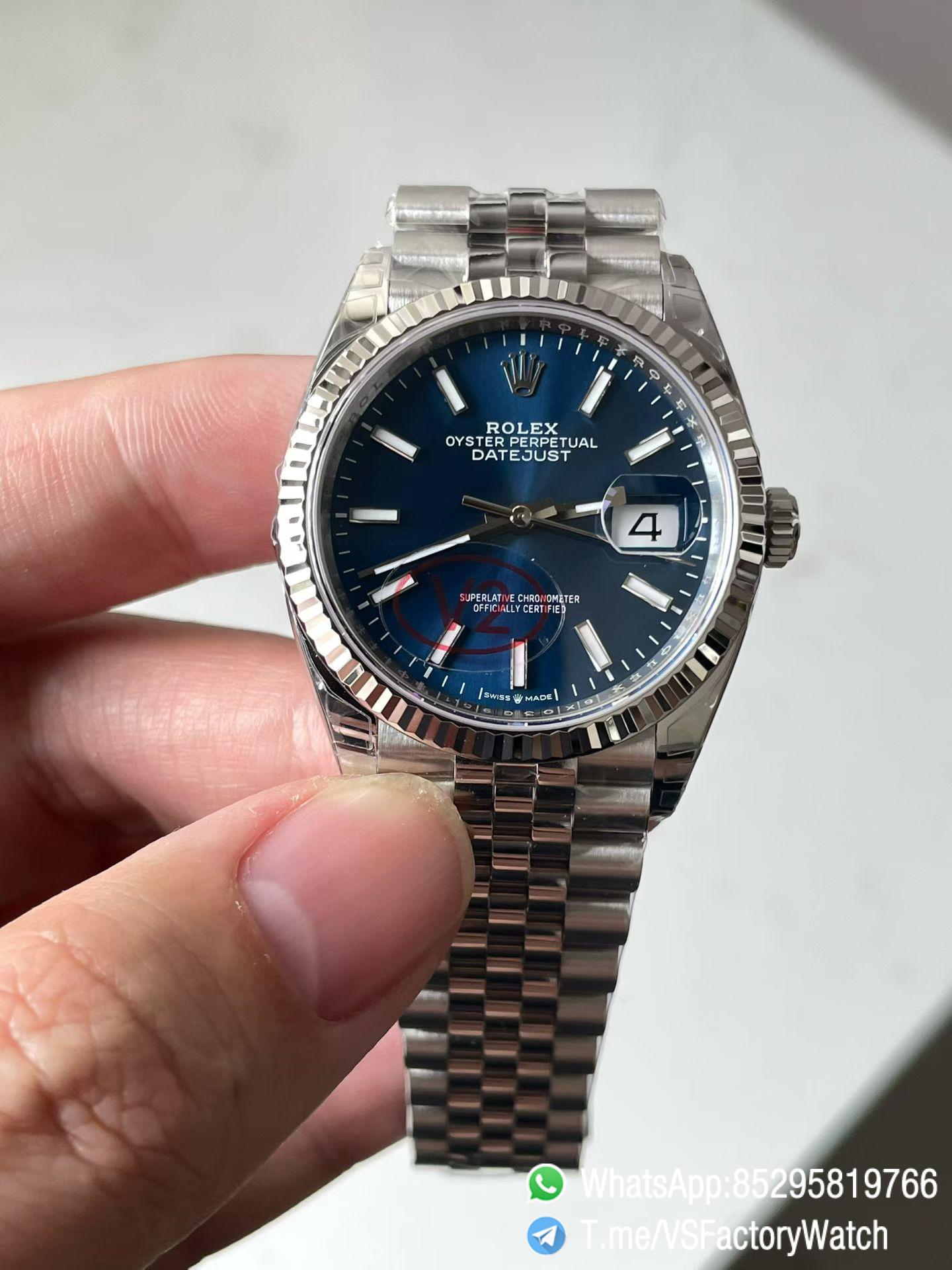 VS Factory Watch VSF Datejust 36 V2 Weight 124g Blue Dial Fluted Bezel 904L Steel Case and Jubilee Bracelet DD3235 Calibre Ref m126234 0017 01 VS Factory Watch VSF Datejust 36 V2 Weight 124g Blue Dial Fluted Bezel 904L Steel Case and Jubilee Bracelet DD3235 Calibre Ref m126234 0017 01