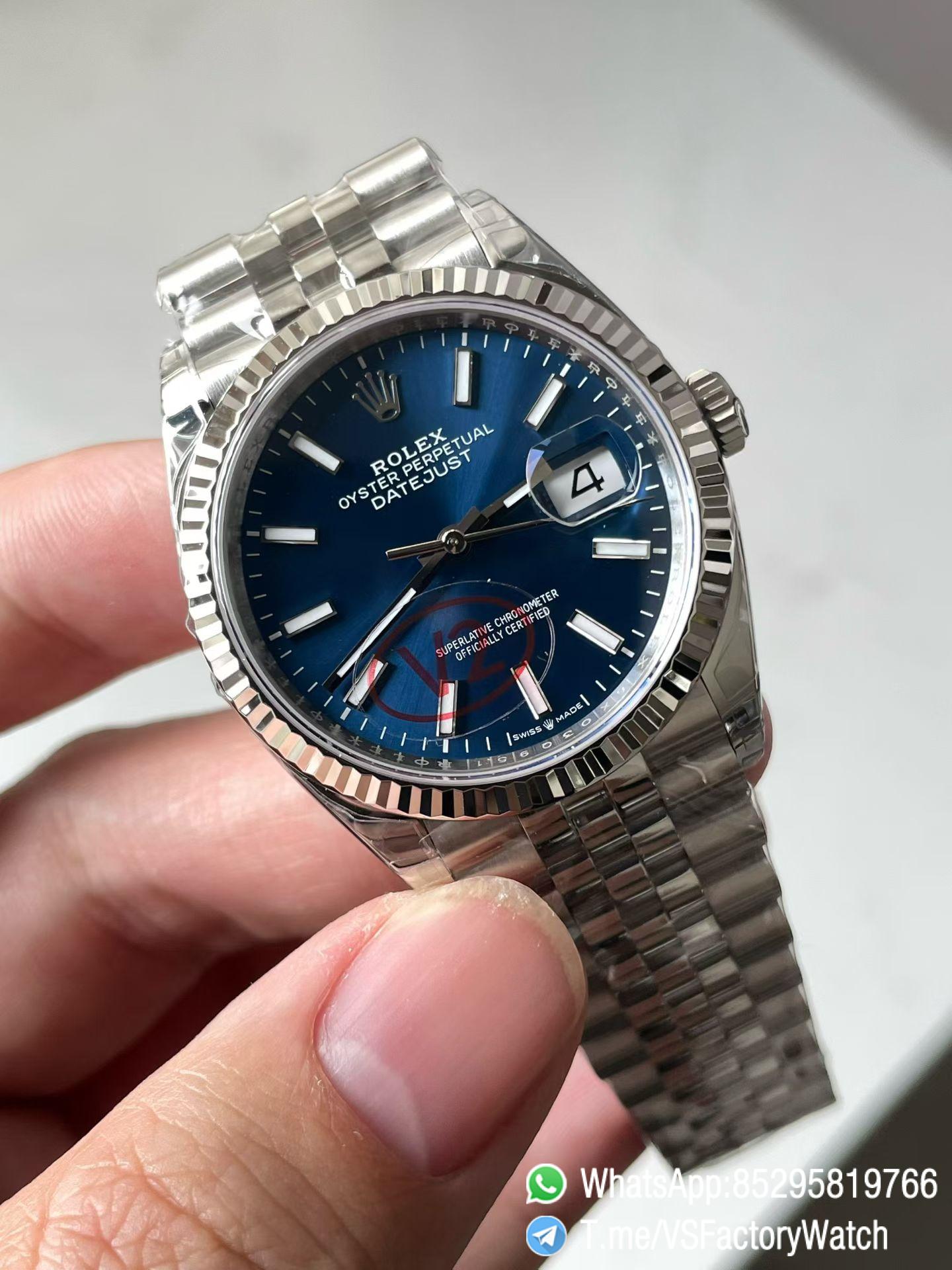 VS Factory Watch VSF Datejust 36 V2 Weight 124g Blue Dial Fluted Bezel 904L Steel Case and Jubilee Bracelet DD3235 Calibre Ref m126234 0017 02 VS Factory Watch VSF Datejust 36 V2 Weight 124g Blue Dial Fluted Bezel 904L Steel Case and Jubilee Bracelet DD3235 Calibre Ref m126234 0017 02