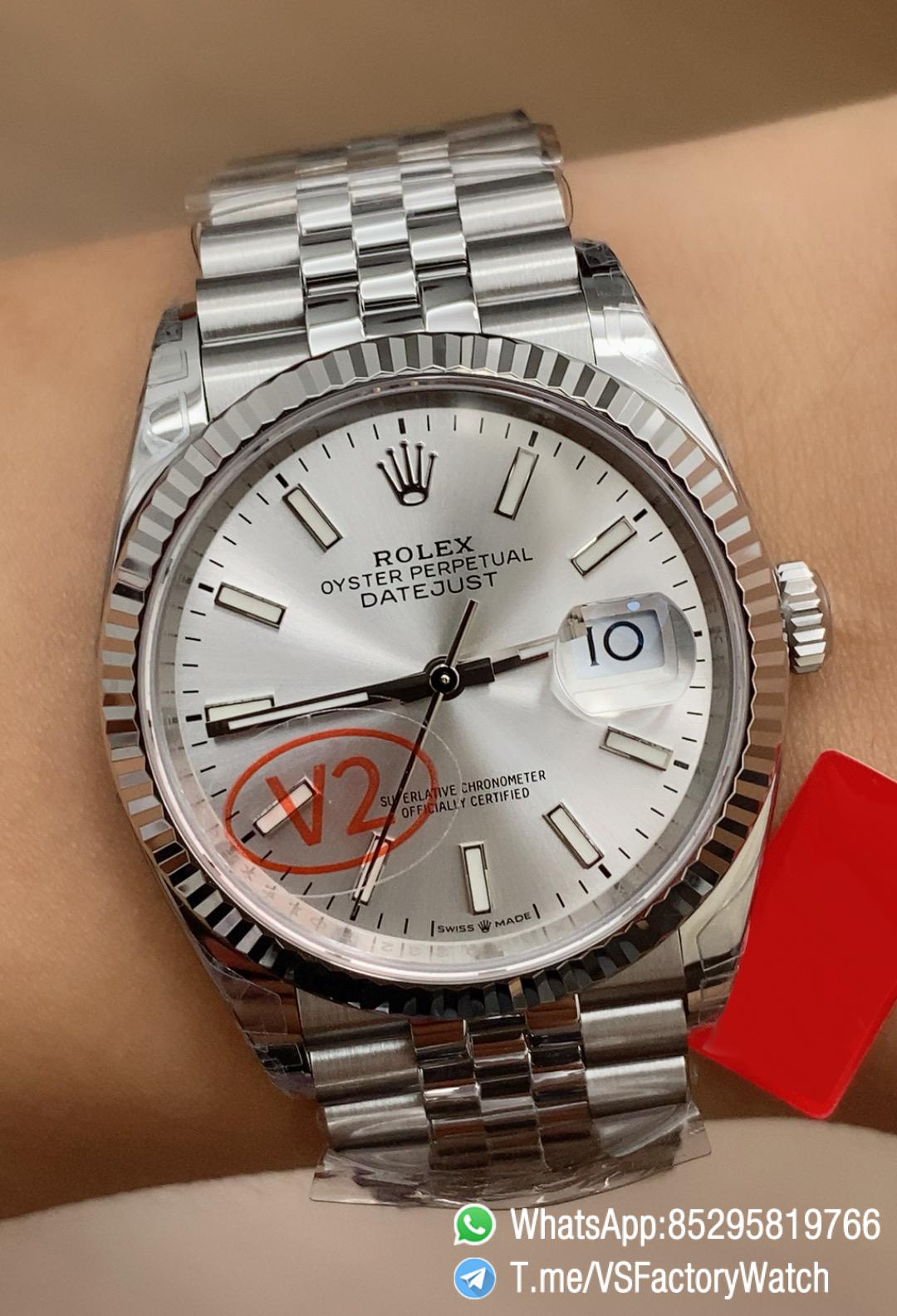 VS Factory Watch VSF Datejust 36 V2 Weight 124g Silver Dial 904L Stainless Steel Case and Jubile Bracelet DanDong 3235 Movement Ref m126234 0013 0 VS Factory Watch VSF Datejust 36 V2 Weight 124g Silver Dial 904L Stainless Steel Case and Jubile Bracelet DanDong 3235 Movement Ref m126234 0013 0
