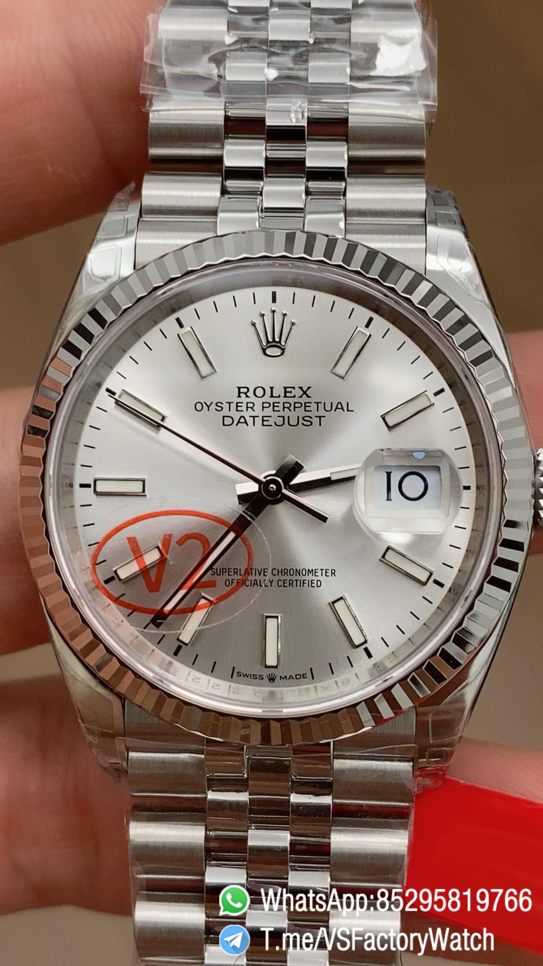 VS Factory Watch VSF Datejust 36 V2 Weight 124g Silver Dial 904L Stainless Steel Case and Jubile Bracelet DanDong 3235 Movement Ref m126234 0013 01 VS Factory Watch VSF Datejust 36 V2 Weight 124g Silver Dial 904L Stainless Steel Case and Jubile Bracelet DanDong 3235 Movement Ref m126234 0013 01