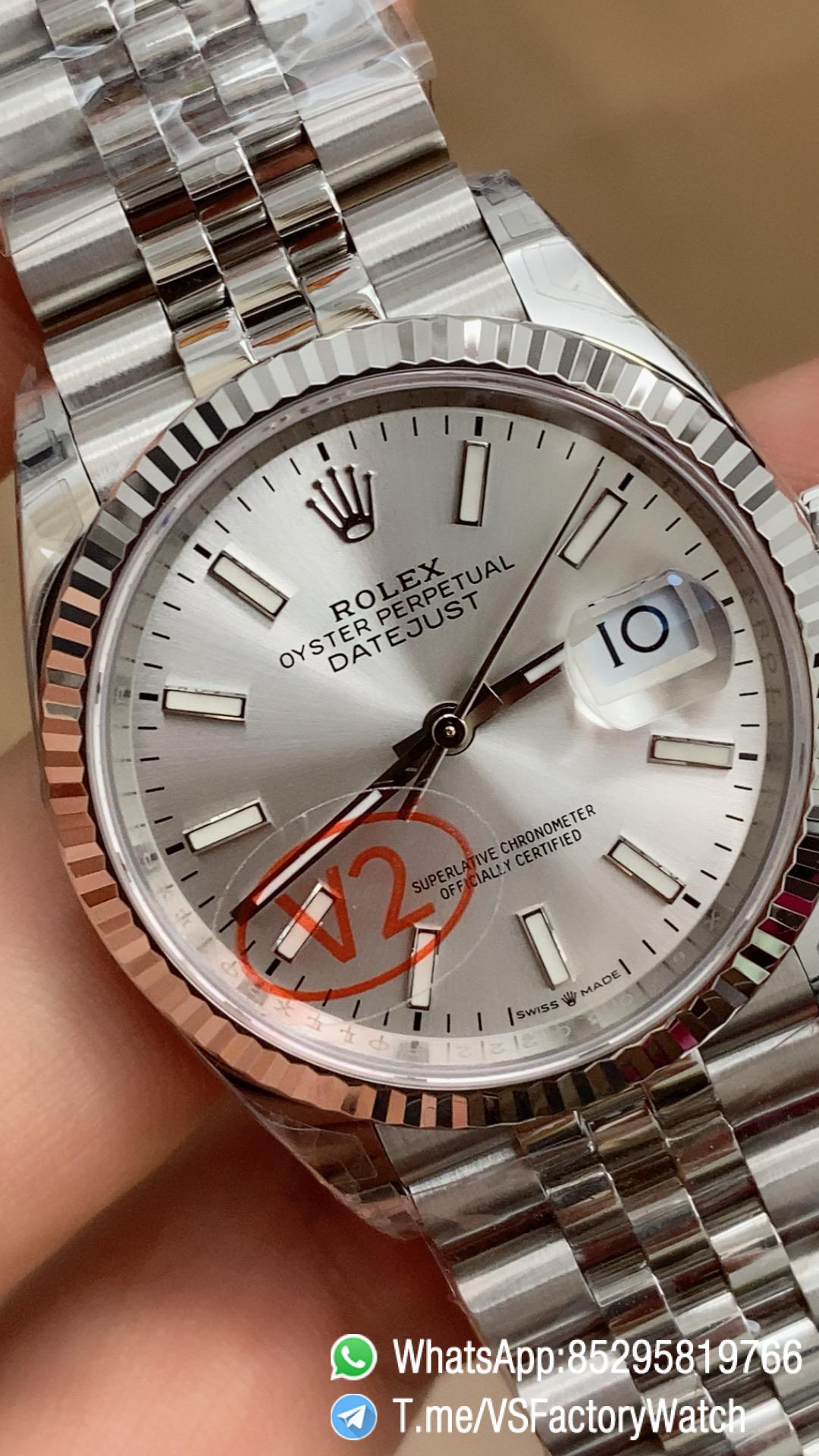 VS Factory Watch VSF Datejust 36 V2 Weight 124g Silver Dial 904L Stainless Steel Case and Jubile Bracelet DanDong 3235 Movement Ref m126234 0013 02 VS Factory Watch VSF Datejust 36 V2 Weight 124g Silver Dial 904L Stainless Steel Case and Jubile Bracelet DanDong 3235 Movement Ref m126234 0013 02