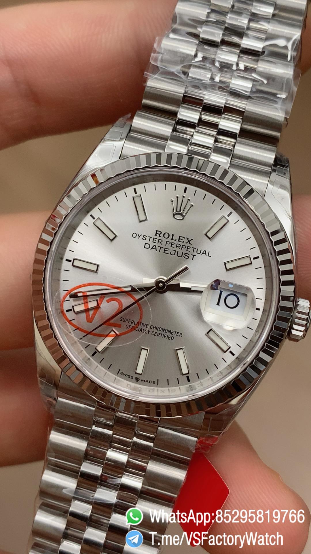 VS Factory Watch VSF Datejust 36 V2 Weight 124g Silver Dial 904L Stainless Steel Case and Jubile Bracelet DanDong 3235 Movement Ref m126234 0013 03 VS Factory Watch VSF Datejust 36 V2 Weight 124g Silver Dial 904L Stainless Steel Case and Jubile Bracelet DanDong 3235 Movement Ref m126234 0013 03