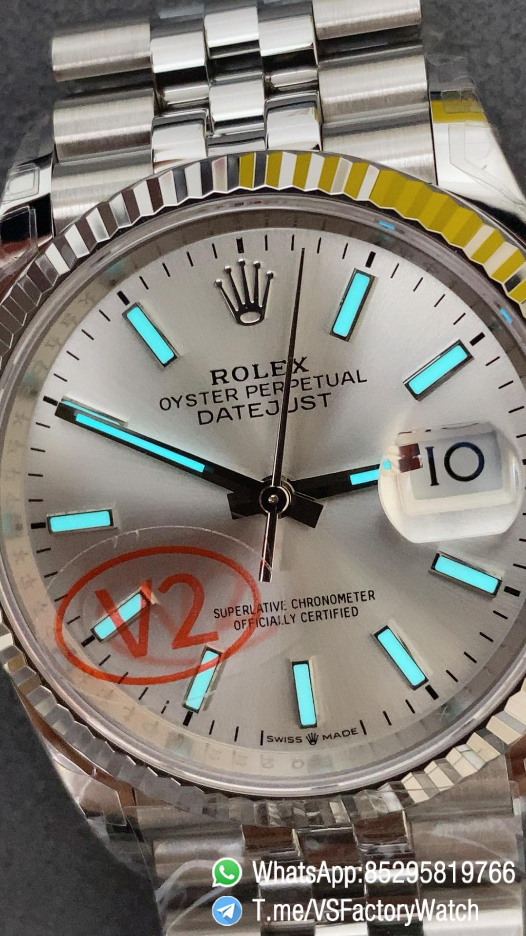 VS Factory Watch VSF Datejust 36 V2 Weight 124g Silver Dial 904L Stainless Steel Case and Jubile Bracelet DanDong 3235 Movement Ref m126234 0013 12 VS Factory Watch VSF Datejust 36 V2 Weight 124g Silver Dial 904L Stainless Steel Case and Jubile Bracelet DanDong 3235 Movement Ref m126234 0013 12