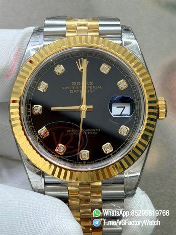 VS Factory Watch VSF Datejust 41 Black Dial with Diamond Indexes Yellow Gold Bezel Two Tone Jubilee Bracelet DD3235 Movement REF m126333 0006 00
