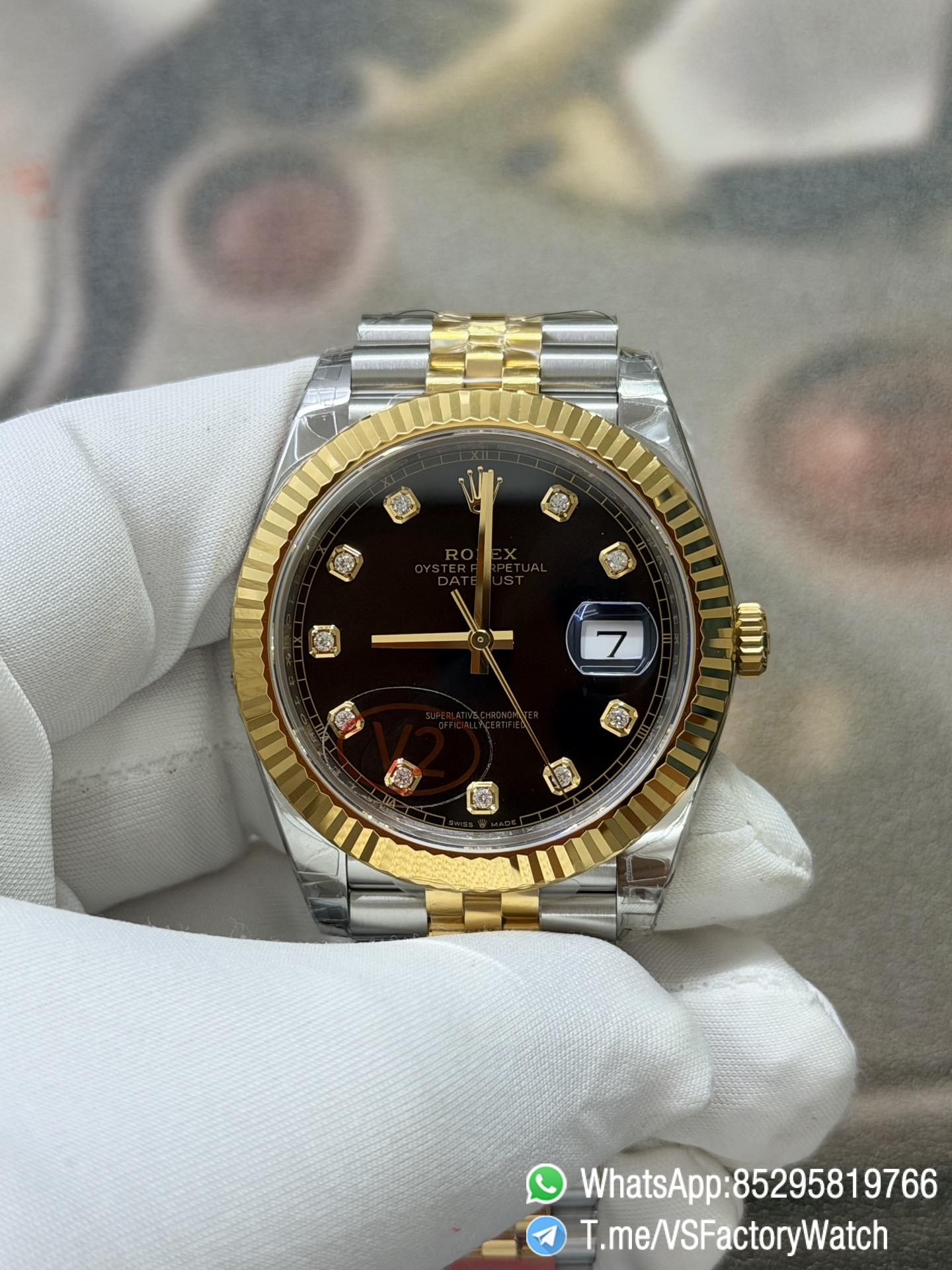 VS Factory Watch VSF Datejust 41 Black Dial with Diamond Indexes Yellow Gold Bezel Two Tone Jubilee Bracelet DD3235 Movement REF m126333 0006 01 VS Factory Watch VSF Datejust 41 Black Dial with Diamond Indexes Yellow Gold Bezel Two Tone Jubilee Bracelet DD3235 Movement REF m126333 0006 01