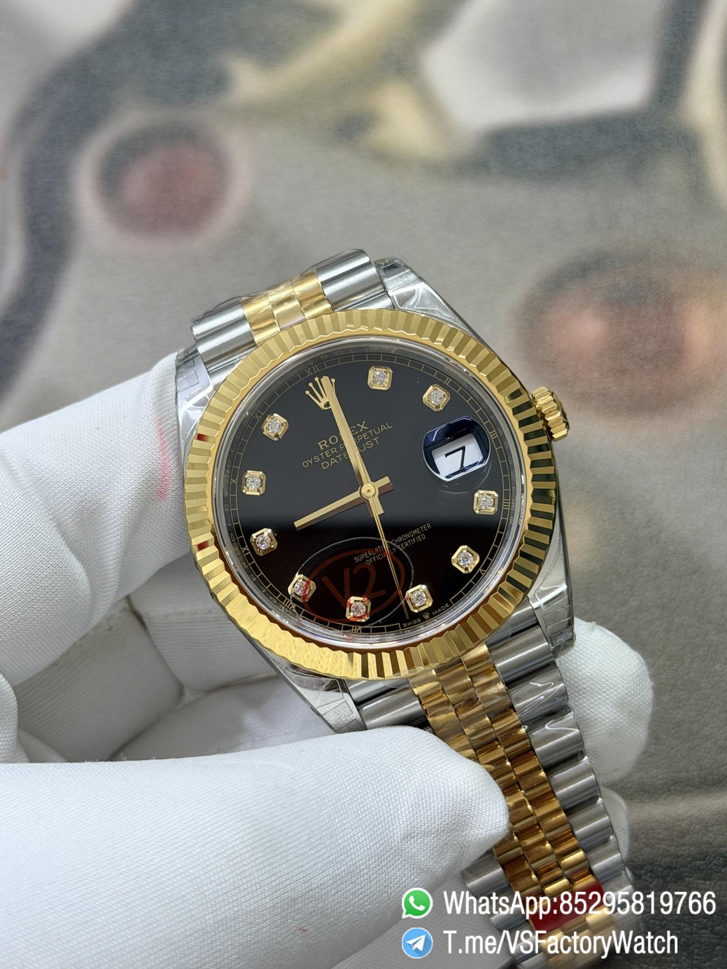 VS Factory Watch VSF Datejust 41 Black Dial with Diamond Indexes Yellow Gold Bezel Two Tone Jubilee Bracelet DD3235 Movement REF m126333 0006 02 VS Factory Watch VSF Datejust 41 Black Dial with Diamond Indexes Yellow Gold Bezel Two Tone Jubilee Bracelet DD3235 Movement REF m126333 0006 02
