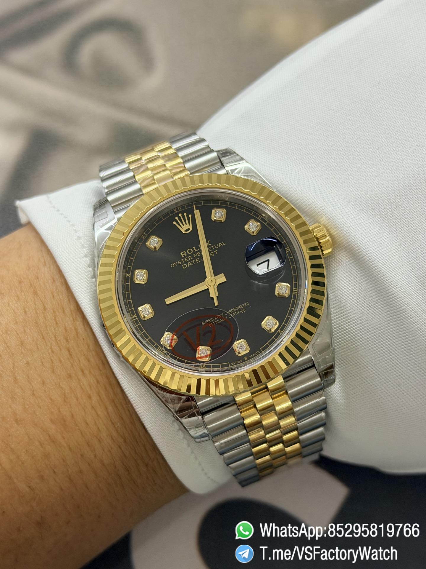 VS Factory Watch VSF Datejust 41 Black Dial with Diamond Indexes Yellow Gold Bezel Two Tone Jubilee Bracelet DD3235 Movement REF m126333 0006 07 VS Factory Watch VSF Datejust 41 Black Dial with Diamond Indexes Yellow Gold Bezel Two Tone Jubilee Bracelet DD3235 Movement REF m126333 0006 07