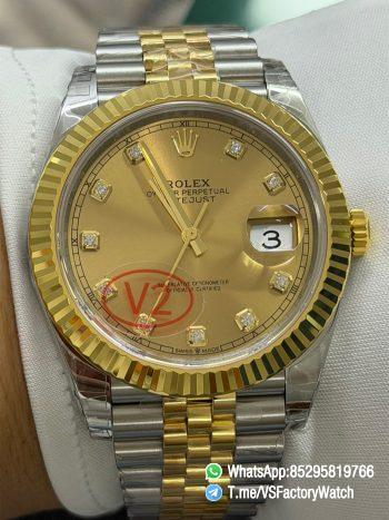 VS Factory Watch VSF Datejust 41 Yellow Gold Dial with Diamond Indexes Yellow Gold Bezel Two Tone Jubilee Bracelet DD3235 Movement REF m126333 0012 000