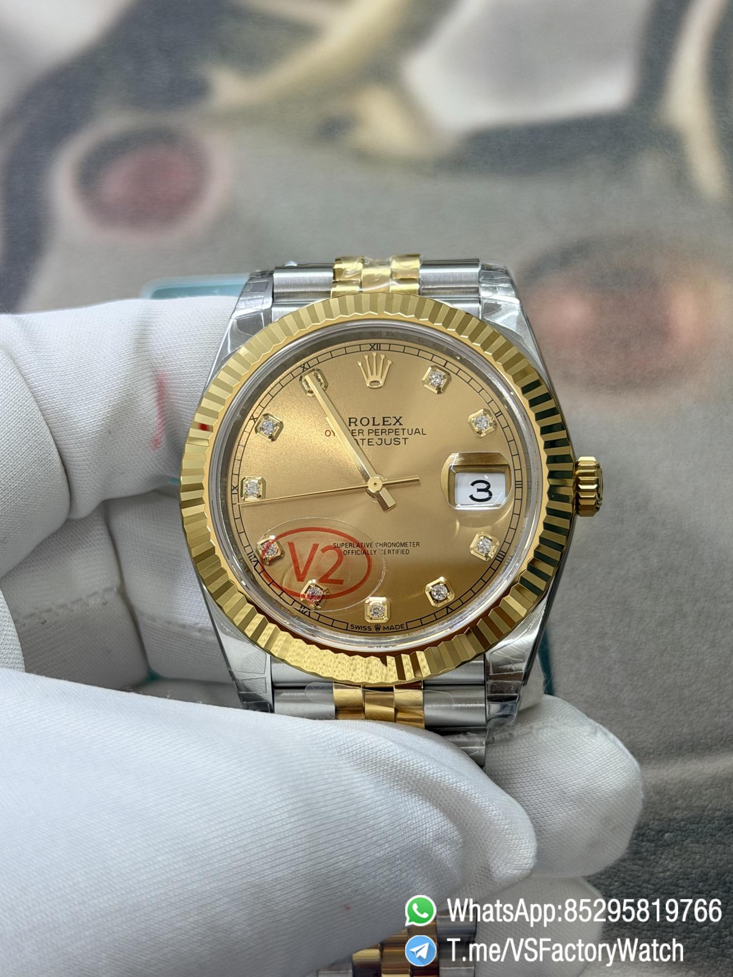 VS Factory Watch VSF Datejust 41 Yellow Gold Dial with Diamond Indexes Yellow Gold Bezel Two Tone Jubilee Bracelet DD3235 Movement REF m126333 0012 01 VS Factory Watch VSF Datejust 41 Yellow Gold Dial with Diamond Indexes Yellow Gold Bezel Two Tone Jubilee Bracelet DD3235 Movement REF m126333 0012 01