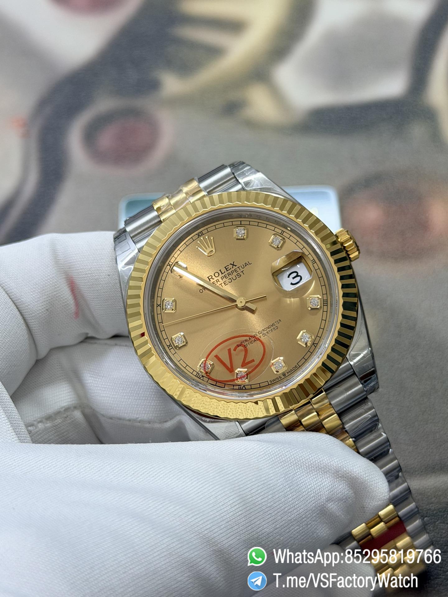 VS Factory Watch VSF Datejust 41 Yellow Gold Dial with Diamond Indexes Yellow Gold Bezel Two Tone Jubilee Bracelet DD3235 Movement REF m126333 0012 02 VS Factory Watch VSF Datejust 41 Yellow Gold Dial with Diamond Indexes Yellow Gold Bezel Two Tone Jubilee Bracelet DD3235 Movement REF m126333 0012 02