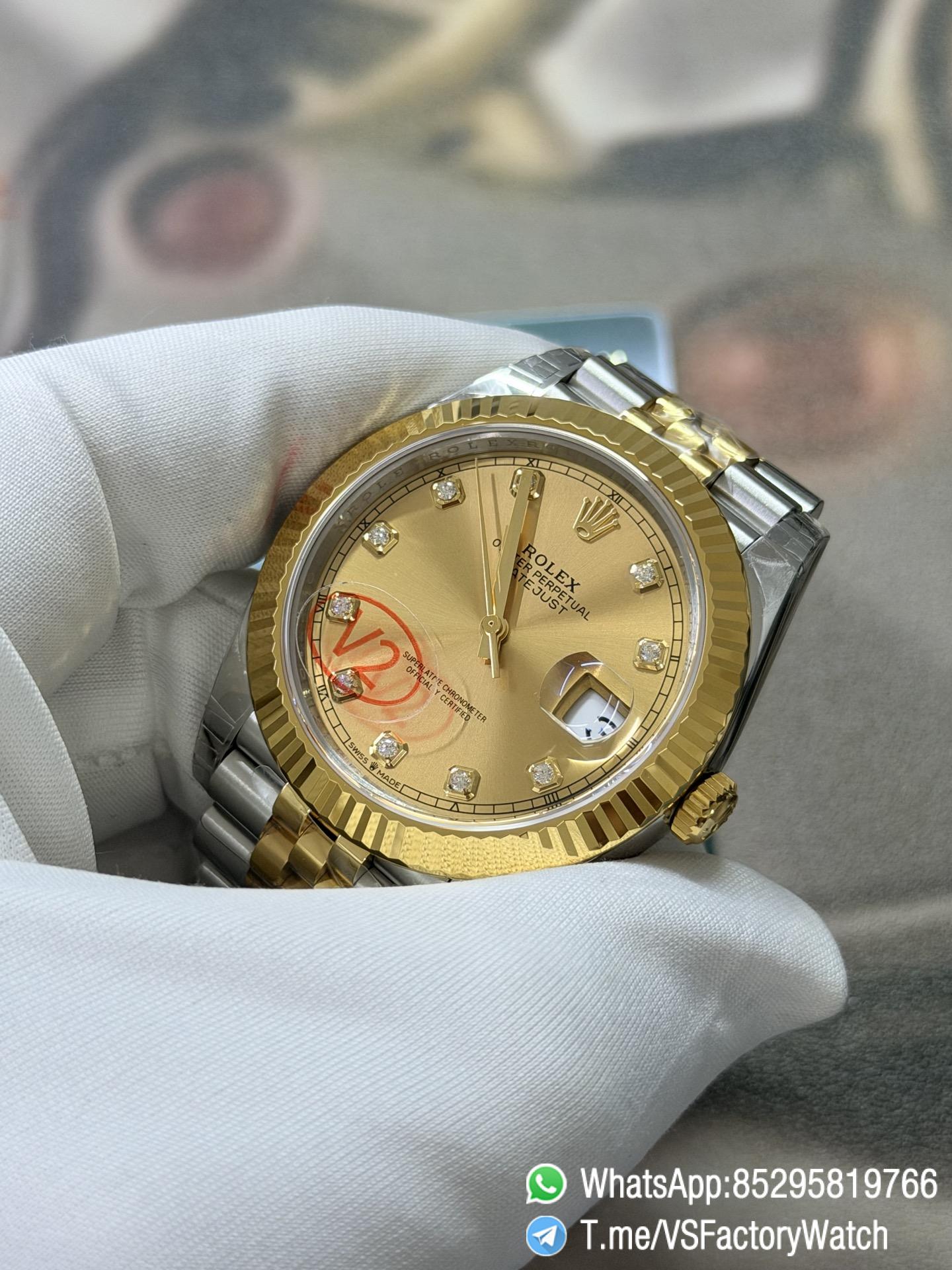 VS Factory Watch VSF Datejust 41 Yellow Gold Dial with Diamond Indexes Yellow Gold Bezel Two Tone Jubilee Bracelet DD3235 Movement REF m126333 0012 03 VS Factory Watch VSF Datejust 41 Yellow Gold Dial with Diamond Indexes Yellow Gold Bezel Two Tone Jubilee Bracelet DD3235 Movement REF m126333 0012 03