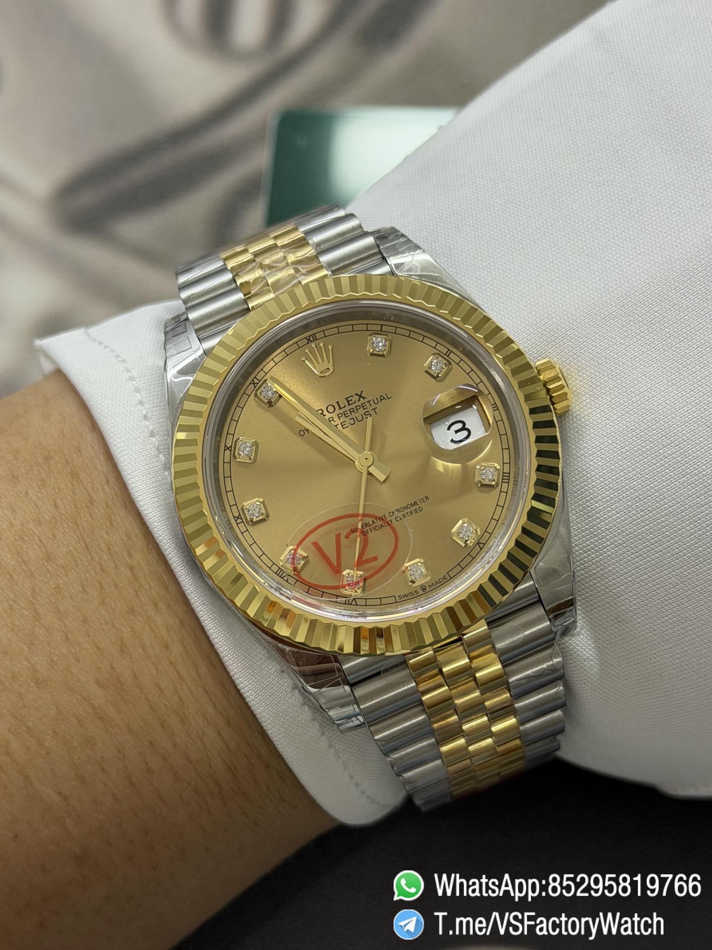 VS Factory Watch VSF Datejust 41 Yellow Gold Dial with Diamond Indexes Yellow Gold Bezel Two Tone Jubilee Bracelet DD3235 Movement REF m126333 0012 07 VS Factory Watch VSF Datejust 41 Yellow Gold Dial with Diamond Indexes Yellow Gold Bezel Two Tone Jubilee Bracelet DD3235 Movement REF m126333 0012 07