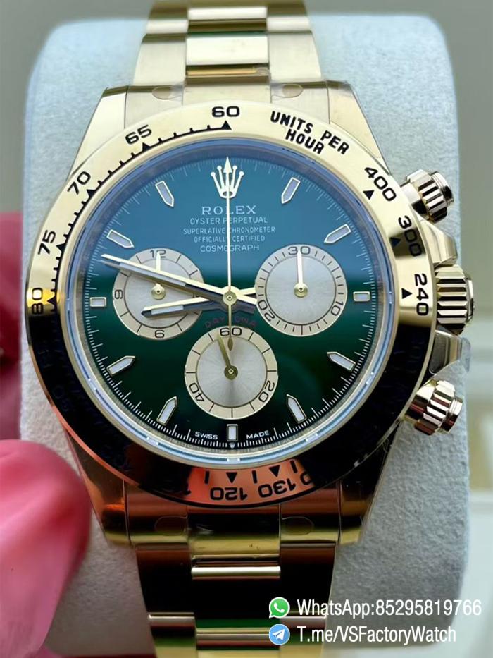 VS Factory Watch VSF Daytona John Mayer 40mm Green and Golden Dial Yellow Gold Case and Bracelet DD4131 Movement Ref 126508 0008 00 VS Factory Watch VSF Daytona John Mayer 40mm Green and Golden Dial Yellow Gold Case and Bracelet DD4131 Movement Ref 126508 0008 00