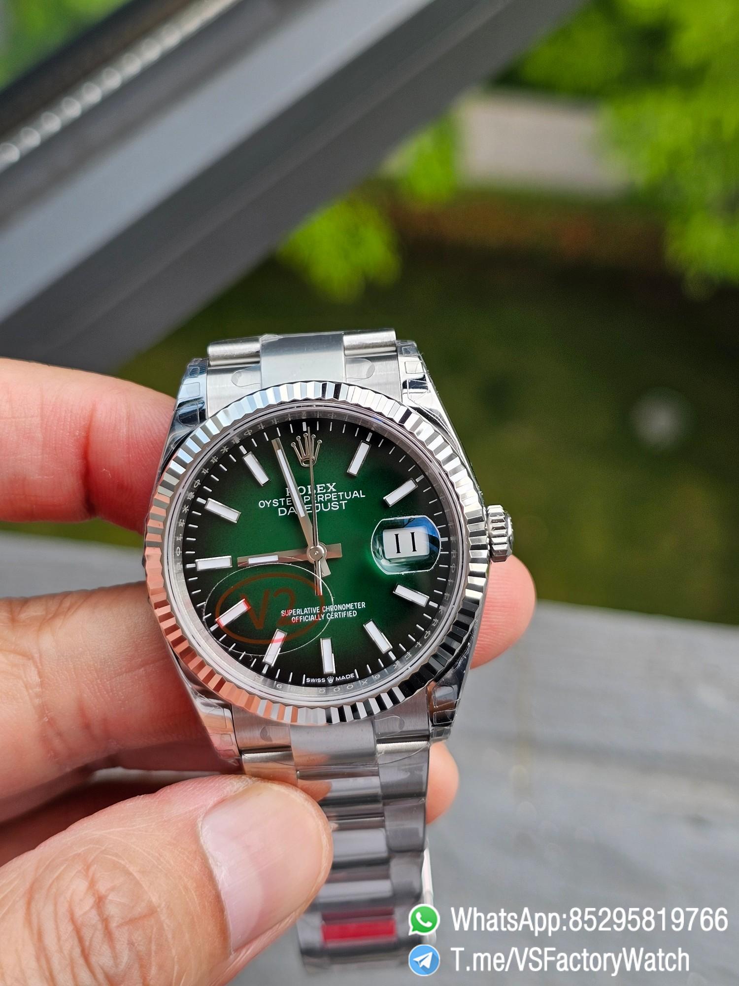 VSF Watches VSF Rolex DateJust 36 V2 Green Ombré Dial 904L Stainless Steel Case and Oyster Bracelet DanDong 3235 Movement Ref 126234 01 VSF Watches VSF Rolex DateJust 36 V2 Green Ombré Dial 904L Stainless Steel Case and Oyster Bracelet DanDong 3235 Movement Ref 126234 01
