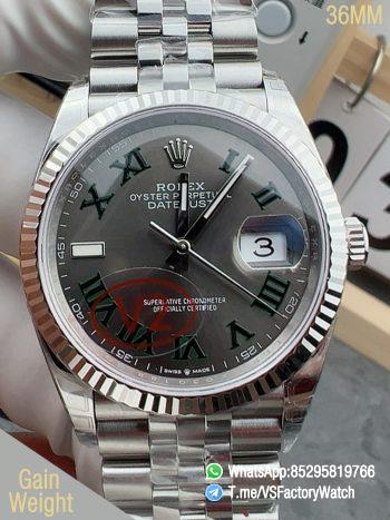 VS Factory Watch VSF Datejust Wimbledon 36m V2 Weight 122g Slate Dial 904L Steel Case and Jubile Bracelet DD3235 Movement Ref m126234 0045 00